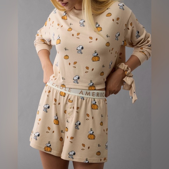 AE Peanuts Fall Pumpkin Plush PJ Set Size Small - Picture 4 of 6